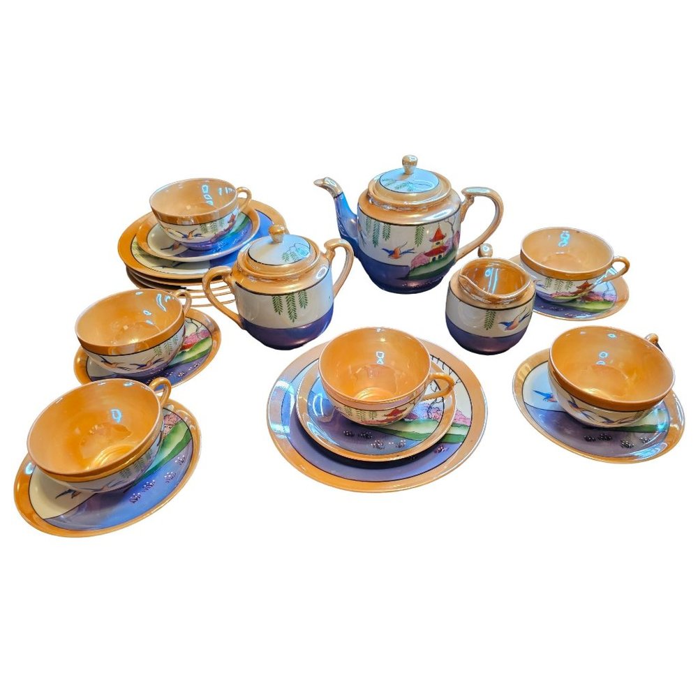 Vintage Japanese Lusterware tea set‎ Hand Painted 23pc